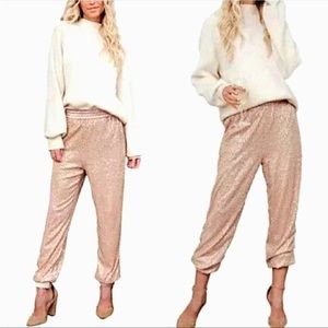 NWT Anthropologie Rose Gold Metallic Joggers Knit Size M